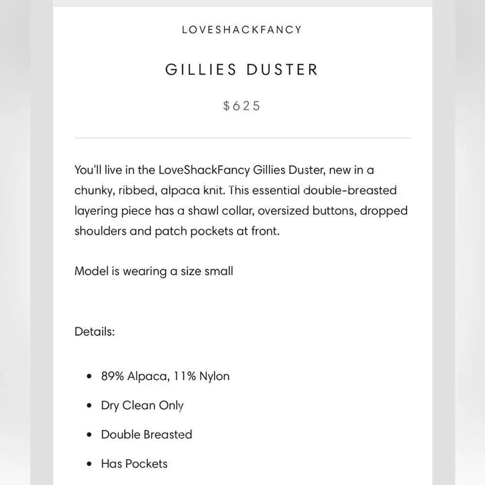 Free People LOVESHACKFANCY GILLIES DUSTER / size M-L